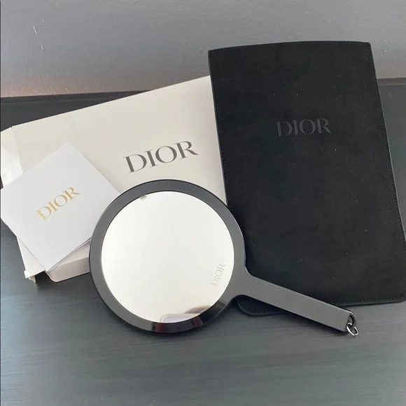 Dior Black Handheld Mirror with Case Christian Dior Quilted Hand Mirror Black Novelty w/Case  main image 2
